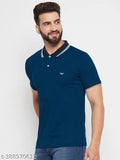 Men's solid polo collar t-shirt, printed design on polyester, short sleeves, size M (40in chest, 27in length), India