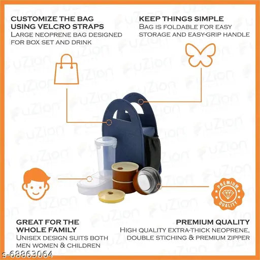 Stainless steel lunch box set with 4 containers, plastic glass, and carry bag - microwave safe, leak-proof, ideal for office, college, or school use