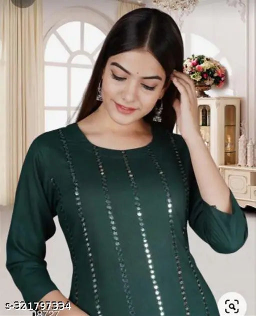 Green Mirrshra Embellished Rayon Kurta Set with Bottomwear - Three-Quarter Sleeves, XXL & XXXL sizes, Indian ethnic wear