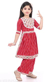 Striped rayon three-quarter sleeve kurtas for girls aged 7-10 years, Indian fashion on display