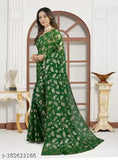 Gold foil print Georgette saree with solid net blouse, Indian hand-embroidered daily wear and festive wear