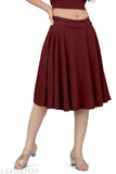 Maroon pure cotton lycra mini skater skirt, flared party wear for women knee-length, Indian made