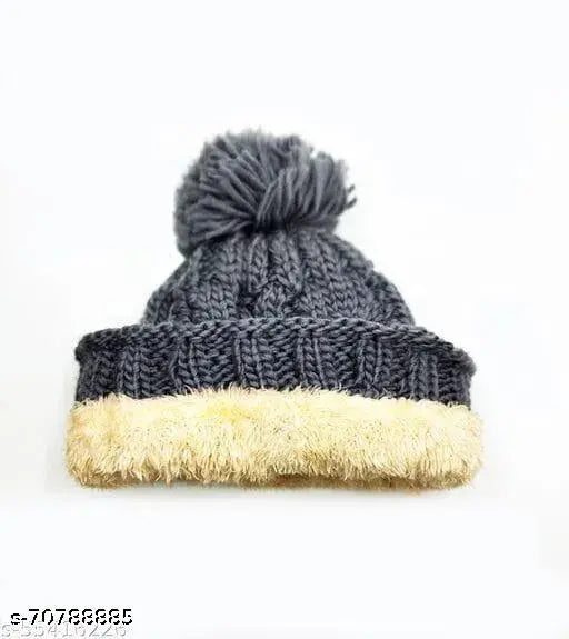 Assorted color DGH winter woolen fur cap for women and teens, premium quality self-design head wrap