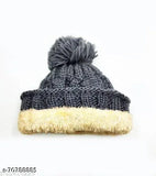 Assorted color DGH winter woolen fur cap for women and teens, premium quality self-design head wrap