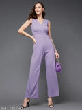 Light lavender polyester sleeveless wrap jumpsuit, Miss Chase style