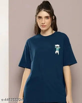 Oversized cotton-blend biowash t-shirt, loose fit, printed pattern - women's fashion in sizes S-XXL (India)