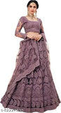 Embroidered Chikankari Lehenga-Choli set in net fabric, Indian heavy work embroidery with stones, free size
