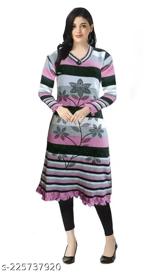Woolen ladies kurti, long sleeves, printed combo for winter, India-made size M-XXXL