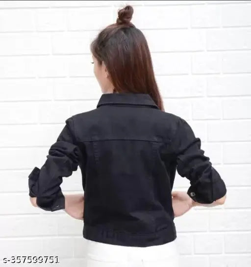 Black denim jacket for teens, long sleeves, solid pattern, size 12-13 years (bust 22 inches), made in India