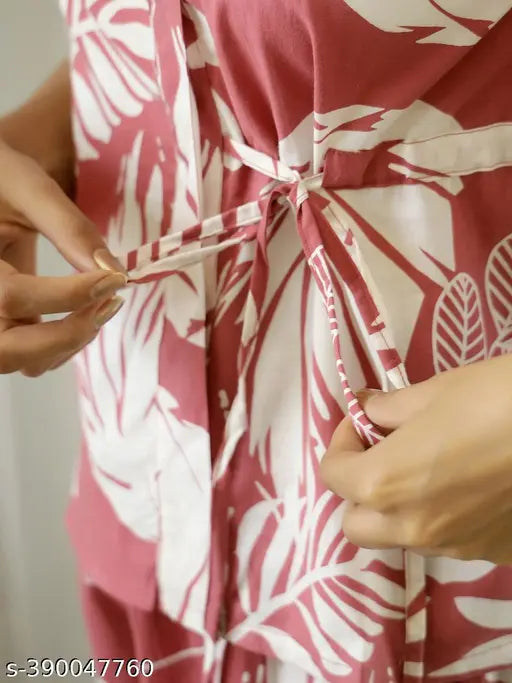 Printed soft cotton beach wear pajama set for adults, viscose rayon, versatile sleepwear/summerwear