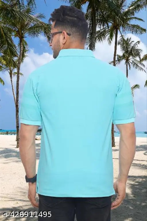 Cotton blend polo neck t-shirt for men, printed design in regular fit style