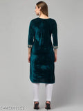 Velvet three-quarter sleeve kurti with Zari embroidery, premium quality Indian fashion for parties and office events