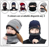 Grey and navy blue wool balaclava cap with Bennie cup for men and women, set of 2p from India