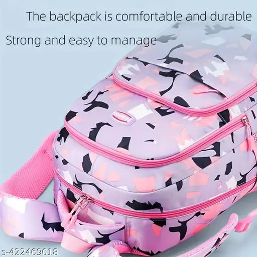 Purple fabric net backpack, high quality school/college bag for girls and women, durable design with spacious compartment, front pocket, side mesh pockets