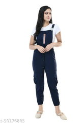 Striped navy cotton blend jumpsuit for women, sleeveless, trending fashion, sizes S28, M30, L32, XL34 on display rack