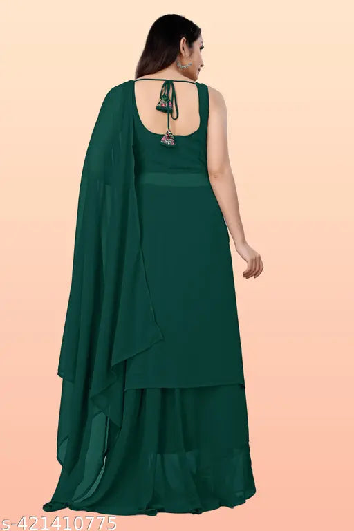 Embroidered Georgette kurta sets in sleeveless style, ready-to-wear Indian designer outfit with matching dupatta and inner Malai Crape