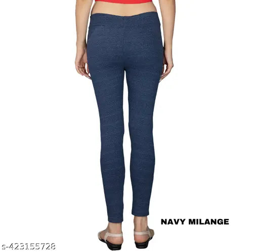 Cotton blend solid-colored Kararo Women's Packt Jeggings for yoga and activewear, flattering mid-waist design, breathable, elastic closure, comfortable fit, casual wear-friendly