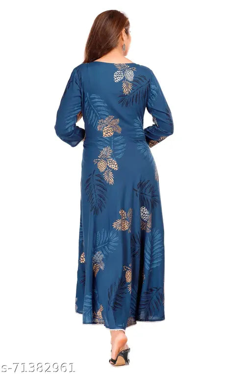 Rayon print Anarkali kurti for girls, three-quarter sleeves, breathable & comfortable