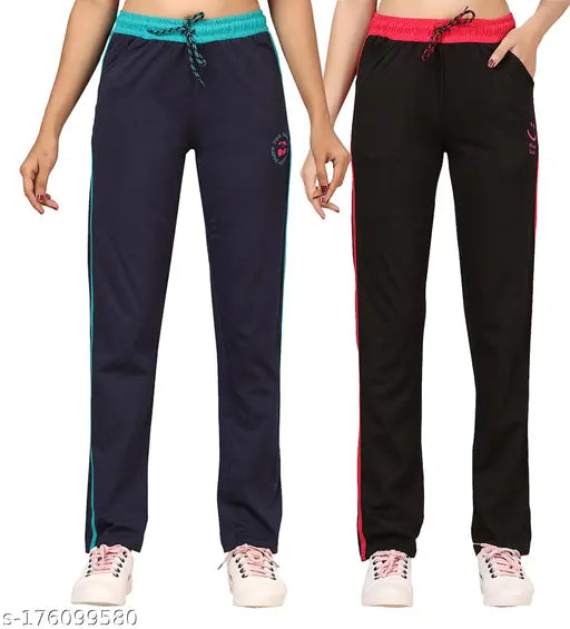 Cotton blend women's folding trackpants (pack of 2), solid net design, adjustable fit, premium quality, Indian origin