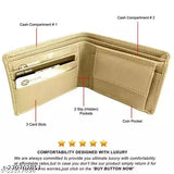 Beige textured PU leather bi-fold men's wallet with 2 cash and slip compartments, and 3 card slots