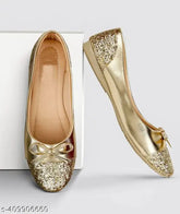 Synthetic leather golden slip-on ballerinas for women's comfortable bellies, solid design, India origin
