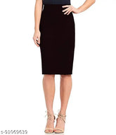 Lyocell solid pencil skirt, elastic waistband with back slit, NSS formal wear from India