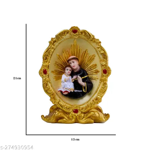 Multicolor poly resin St. Anthony statuette, Catholic home decor showpiece, perfect for living room or shelves