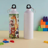White aluminium kids sipper bottle, 750ml photo print, leak-proof, BIS/ISI certified