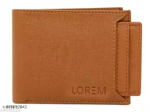 Brown two-fold leather men's wallet (MLWL03), textured design, premium faux leather, compact size, perfect for gifting, comes with 7 card slots, 2 currency pockets, and coinbox, made in India