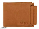 Brown two-fold leather men's wallet (MLWL03), textured design, premium faux leather, compact size, perfect for gifting, comes with 7 card slots, 2 currency pockets, and coinbox, made in India