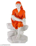 White Marble Saibaba Idol for Car Dashboard, intricate multicolor design symbolizing spiritual devotion