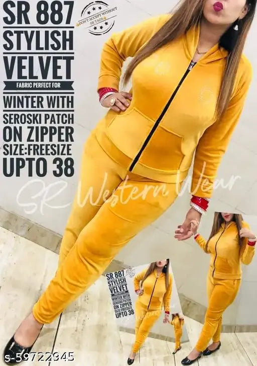 Yellow velvet top bottom set, long sleeves, luxury Indian clothing