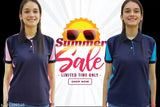 Navy Blue & Ferozi Collar Cotton Blend T-Shirt for Women & Girls, colorblocked design, ideal for summer casual wear