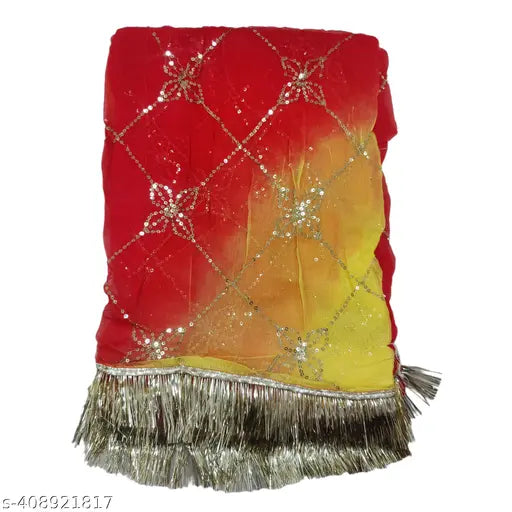 Embroidered Georgette Rajputi Poshak for women, featuring choli, dupatta, and lehenga, adorned with Aari and stone work, ideal for parties and festivities. Indian-origin design from MANTUSHTI