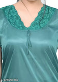 Green satin women's night suit dhoti kurta set, soft and comfortable for sleepwear