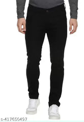 Comfy men's regular slim fit mid-rise black jeans, durable cotton for everyday casual wear