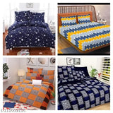 Indian-made, geometric-patterned Polycotton superfine king-size double bedsheets & pillow covers set - ideal for AC rooms