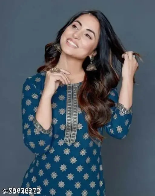 Cotton Kurta Plazo Set with printed net fabric for daily wear, single size available in M, L, XL, XXL