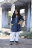 Rayon print kurta suit set with dhoti panit for girls, three-quarter sleeves in various sizes from 5-6 years to 12-13 years. Indian fashion for children