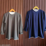 Gray & Navy Blue Men's Baggy Cotton Blend Full Sleeve T-Shirts (S-XXXL) - Versatile combo pack for everyday wear