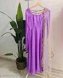 Black Georgette scissor fency gown with heavy net dupatta and full sleeves, India origin