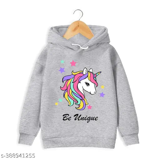 Cotton blend grey hoodie for kids, printed with fun designs, soft and comfortable for daily wear