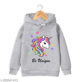 Cotton blend grey hoodie for kids, printed with fun designs, soft and comfortable for daily wear