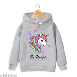 Cotton blend grey hoodie for kids, printed with fun designs, soft and comfortable for daily wear