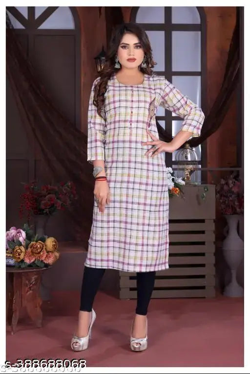 Checked cotton three-quarter sleeve women's kurti from India, perfect for stylish XL to 5XL sizes