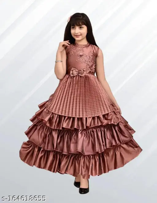 Pink solid party gown, silk blend, sleeveless, 3-4 Years - Elegant & comfortable little girl's party dress in delightful pink shade