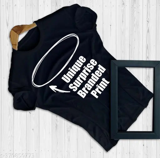 Stylish surprise printed lycra t-shirt, round neck unisex polyester for men and women on hangar