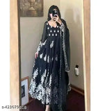 Embroidered Georgette Anarkali gown for women, long sleeves, Indian handcrafted embroidery dress on mannequin