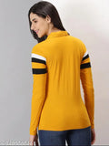 Yellow cotton blend striped long sleeve t-shirt for women, AUSK brand