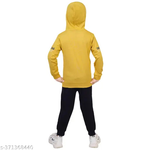 Cotton boys hoodie T-shirt & pant set, long sleeves printed design for 1-2 years, India-made children's apparel